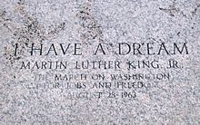 The location on the steps where King delivered the speech is commemorated with this inscription. I-have-a-dream-site crop.jpg