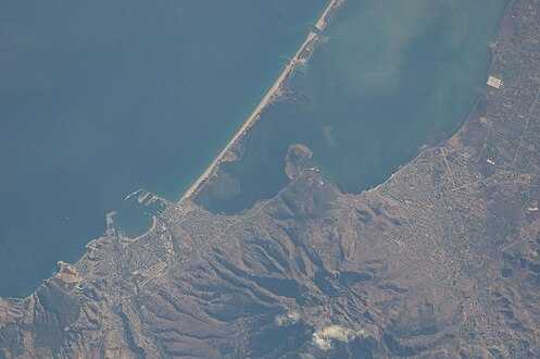 Melilla, Beni Ensar and Nador, photo from ISS. Mediterranean Sea, Mar Chica and Mount Gurugu (Morocco).