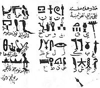 Ibn Wahshiyya's 985 CE translation of the Ancient Egyptian hieroglyph alphabet.jpg