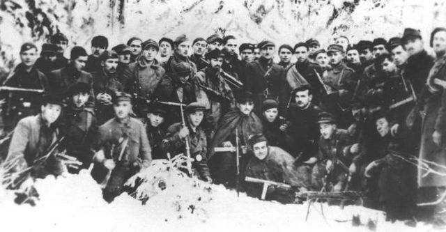 Sequentially from top: soldiers from Kolegium "A" of Kedyw on Stawki Street in Wola district, during the Warsaw Uprising, 1944; Jewish prisoners of Gę