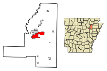 Location of Newport in Jackson County, and location of Jackson County in Arkansas Jackson County Arkansas Incorporated and Unincorporated areas Newport Highlighted 0549580.svg