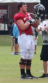 Matthews during Falcons training camp in 2014 Jake Matthews 2014.jpg