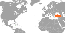 Карта, показваща местоположенията на Ямайка и Турция