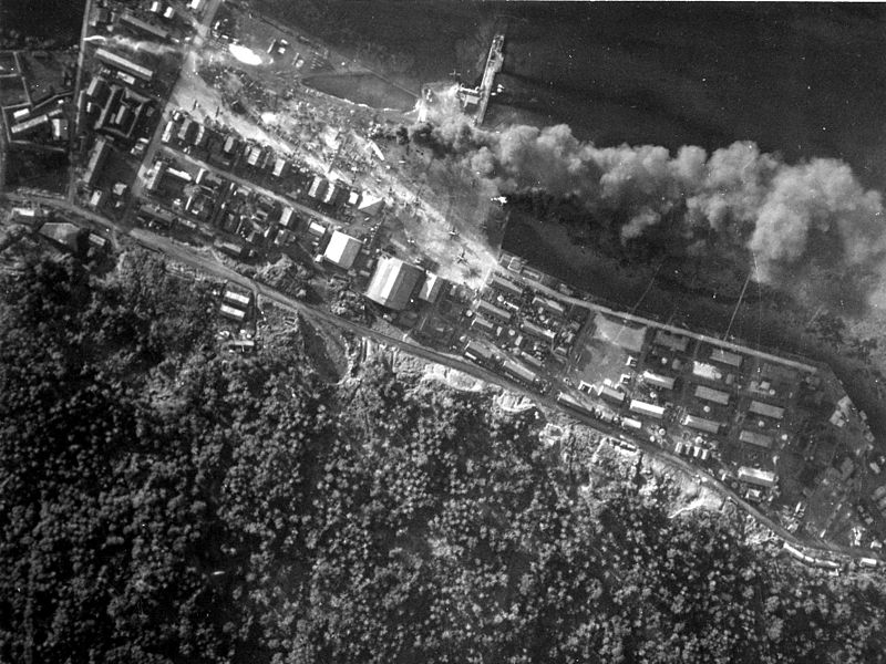 File:Japanese seaplane base on Truk under attack in February 1944.jpg