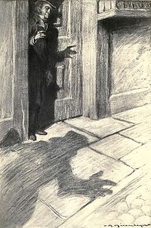Mr. Hyde si avvicina alla porta di Lanyon.