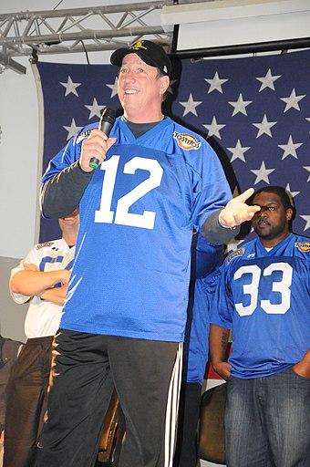 Jim Kelly, the first player to have his jersey number (12) officially retired by the Buffalo Bills, is seen here in 2010