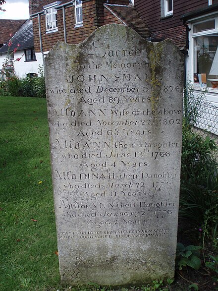 John Small's tombstone in the churchyard at St Peter's Church, Petersfield.