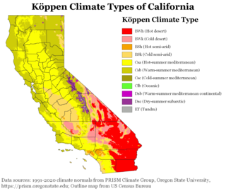 <span class="mw-page-title-main">Climate of California</span> Overview of the climate of the U.S. state of California
