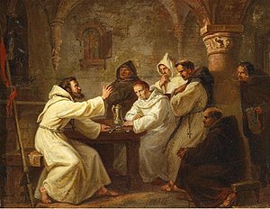 Ezzelino da Romano Recites his Heroic Deeds at the Monastery of Saint Anthony of Padua; painting by Carl Wilhelm Kolbe Kolbe-Ezzolino.jpg