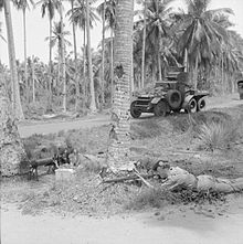 Men of the 2nd Argyll and Sutherland Highlanders training with a Lanchester six-wheeled armoured car in the Malayan jungle on 13 November 1941. Lanchester 6x4 Armoured Car in Malaya.jpg