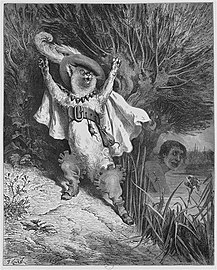 Illustration pour Le Chat Botté, issu des contes de Perraut, d'après Gustave Doré.