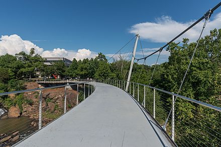 A west view of Liberty Bridge, Falls Park on the Reedy