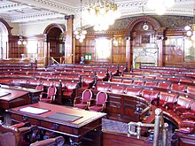 City Councillors meet regularly at the Council Chamber in Liverpool Town Hall to conduct civic business Liverpool Town Hall Council Chamber 2.jpg