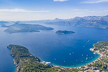 The Elaphiti Islands off the coast of Croatia; the Adriatic Sea contains over 1200 islands and islets. Lopud island, Croatia (48612709613).jpg