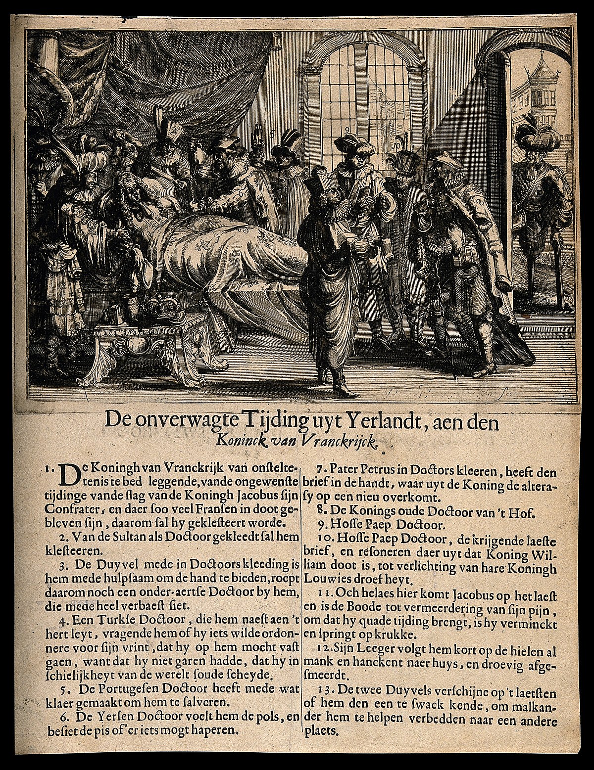 File:Louis XIV in bed surrounded by physicians (politicians) of a