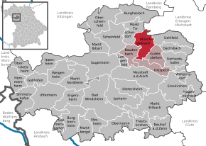 Poziția Münchsteinach pe harta districtului Neustadt a.d.Aisch-Bad Windsheim