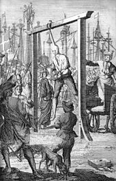 The hanging of Stede Bonnet in Charleston, 1718 Majoor Stede Bonnet Gehangen (bw).jpg