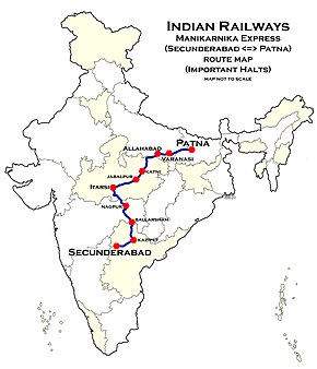 Карта на маршрута на Secunderabad Express (Secunderabad – Danapur) SF Express