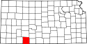 Harta statului Kansas indicând comitatul Clark