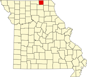Mapa Missouri z zaznaczeniem hrabstwa Schuyler