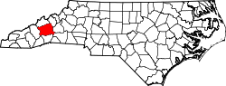 map of North Carolina highlighting Buncombe County