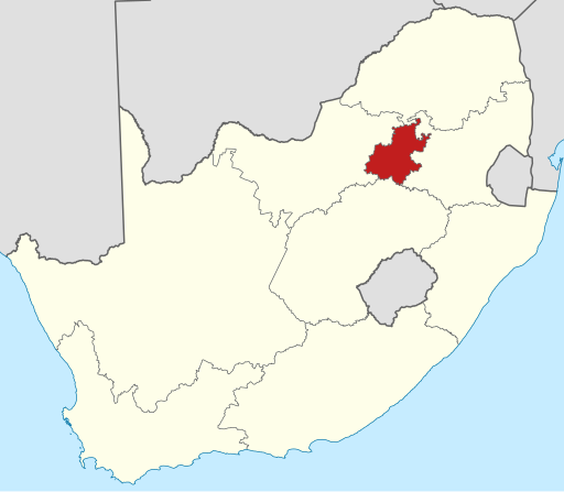 Map of South Africa with Gauteng highlighted