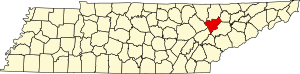 Kort over Tennessee, der fremhæver Anderson County