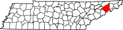 map of Tennessee highlighting Greene County