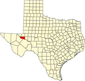 Mappa del Texas che evidenzia la contea di Ward