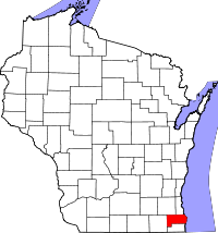 Map of Viskonsin highlighting Racine County