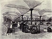 Marshall's Temple Works (1840), the Industrial Revolution started in Great Britain Marshall's flax-mill, Holbeck, Leeds - interior - c.1800.jpg
