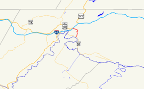 Merkezi Allegany County, Maryland haritası, ana yolları gösteren. Maryland Route 639, MD 51'i Cumberland'ın doğu tarafındaki I-68'e bağlar.