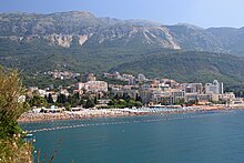 Becici, Montenegro was voted the most beautiful European beach in 1935. Montenegro Becici beach.jpg