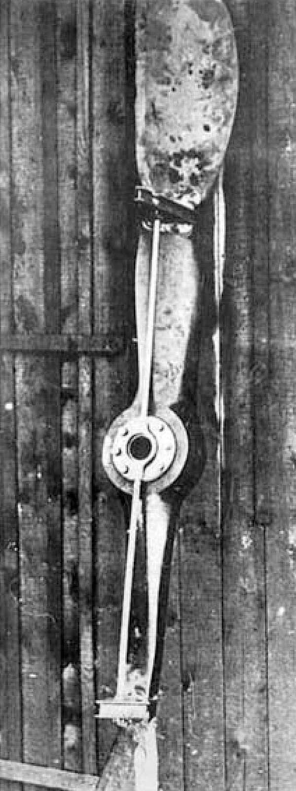 Garros' propeller, with its bullet deflectors, after being recovered from his downed aircraft