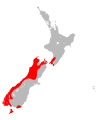 Range of the New Zealand southern lesser short-tailed bat (Mystacina tuberculata subsp. tuberculata)