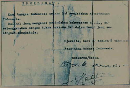 The original Indonesian proclamation of Independence