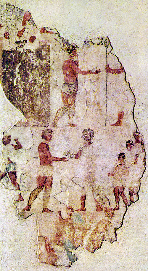 Ancient Roman fresco from the Esquiline Necropolis, dated c. 300–280 BC, possibly representing scenes from the Second Samnite war