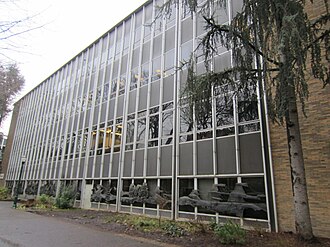 Fariborz Maseeh Hall's western facade in 2014 Neuberger Hall, Portland State University (2014) - 2.JPG