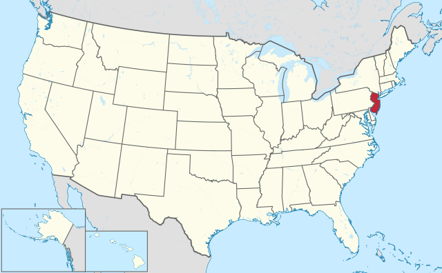 Map of the United States with ન્યૂ જર્સી highlighted