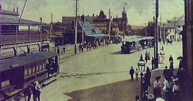 King Street and Newtown Railway Station from a coloured postcard. c.1906