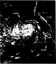 Typhoon Nina (Sisang) at its peak strength prior to landfall on November 25, 1987 Nina87.JPG