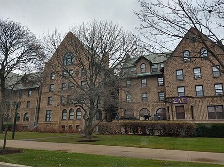 Goodrich Residence Hall (on the left) and Sigma Alpha Epsilon Fraternity (on the right)