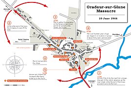 Map of Oradour-sur-Glane massacre on 10 June 1944