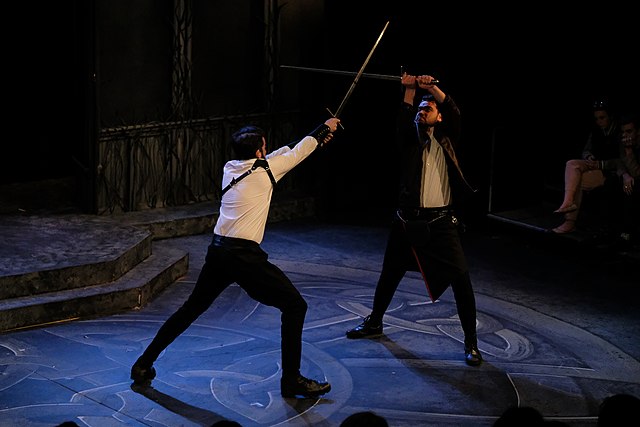 A swordfight from a stage production of Macbeth