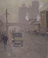 Valette's painting of Oxford Road, Manchester in 1910. The Refuge Assurance Building can be seen under construction.