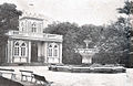 Parque Halfeld em 1915: detalhe do chafariz e da edificação (que chegou a abrigar a Biblioteca Municipal)