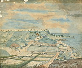 Kingston, Norfolk Island, c. 1839. Artist: Thomas Seller. National Library of Australia