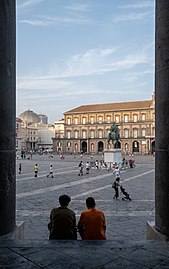 People at the entrance of the San Francesco di Paola Basilica, Naples, Italy