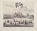 Looking over sailing ships in Table Bay in 1727 with Table Mountain in the background