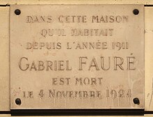 Plaque Gabriel Fauré, 32 rue des Vignes, Paris 16e.jpg